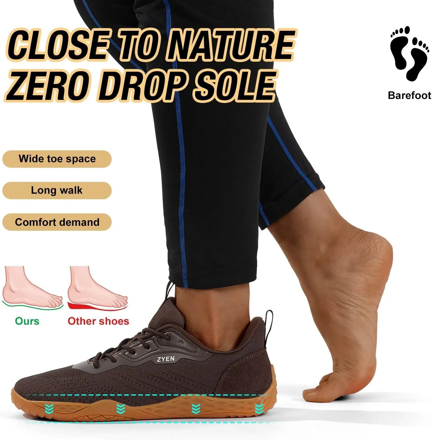 ZYEN Mens Barefoot Shoes Wide Toe Box Trail Running Sneakers Zero Drop Non-Slip Extra Wide Width Walking Shoes Minimalist Wrestling Sneakers Gym Trainer 6.5-13
