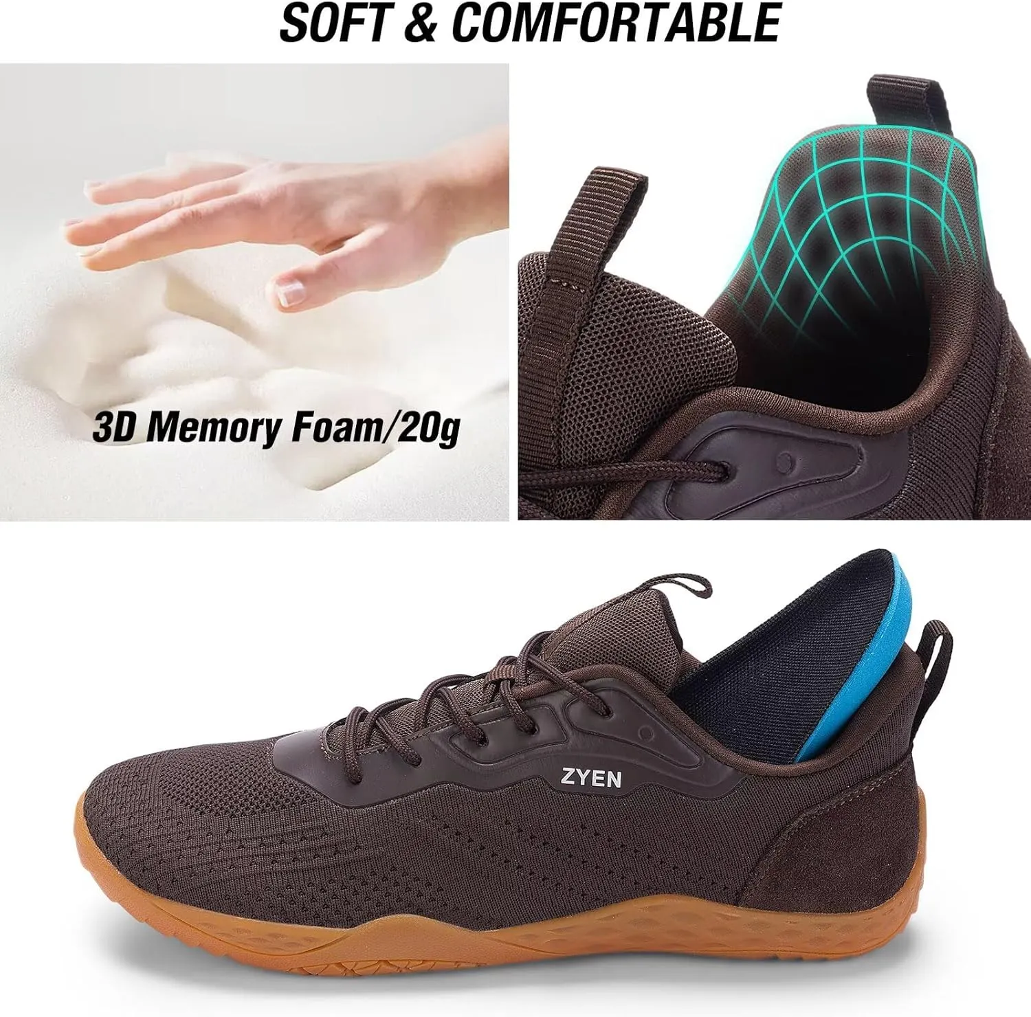 ZYEN Mens Barefoot Shoes Wide Toe Box Trail Running Sneakers Zero Drop Non-Slip Extra Wide Width Walking Shoes Minimalist Wrestling Sneakers Gym Trainer 6.5-13