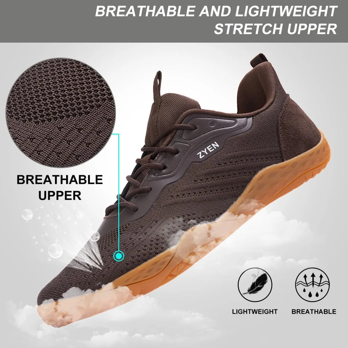 ZYEN Mens Barefoot Shoes Wide Toe Box Trail Running Sneakers Zero Drop Non-Slip Extra Wide Width Walking Shoes Minimalist Wrestling Sneakers Gym Trainer 6.5-13