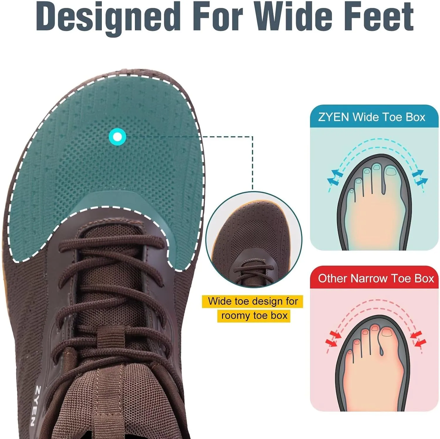 ZYEN Mens Barefoot Shoes Wide Toe Box Trail Running Sneakers Zero Drop Non-Slip Extra Wide Width Walking Shoes Minimalist Wrestling Sneakers Gym Trainer 6.5-13
